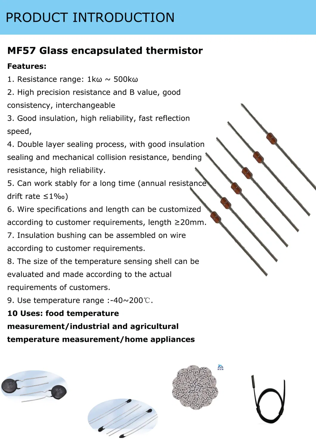 Ntc Thermistor Mf57-10K 103 mm Black Round Head Negative Temperature