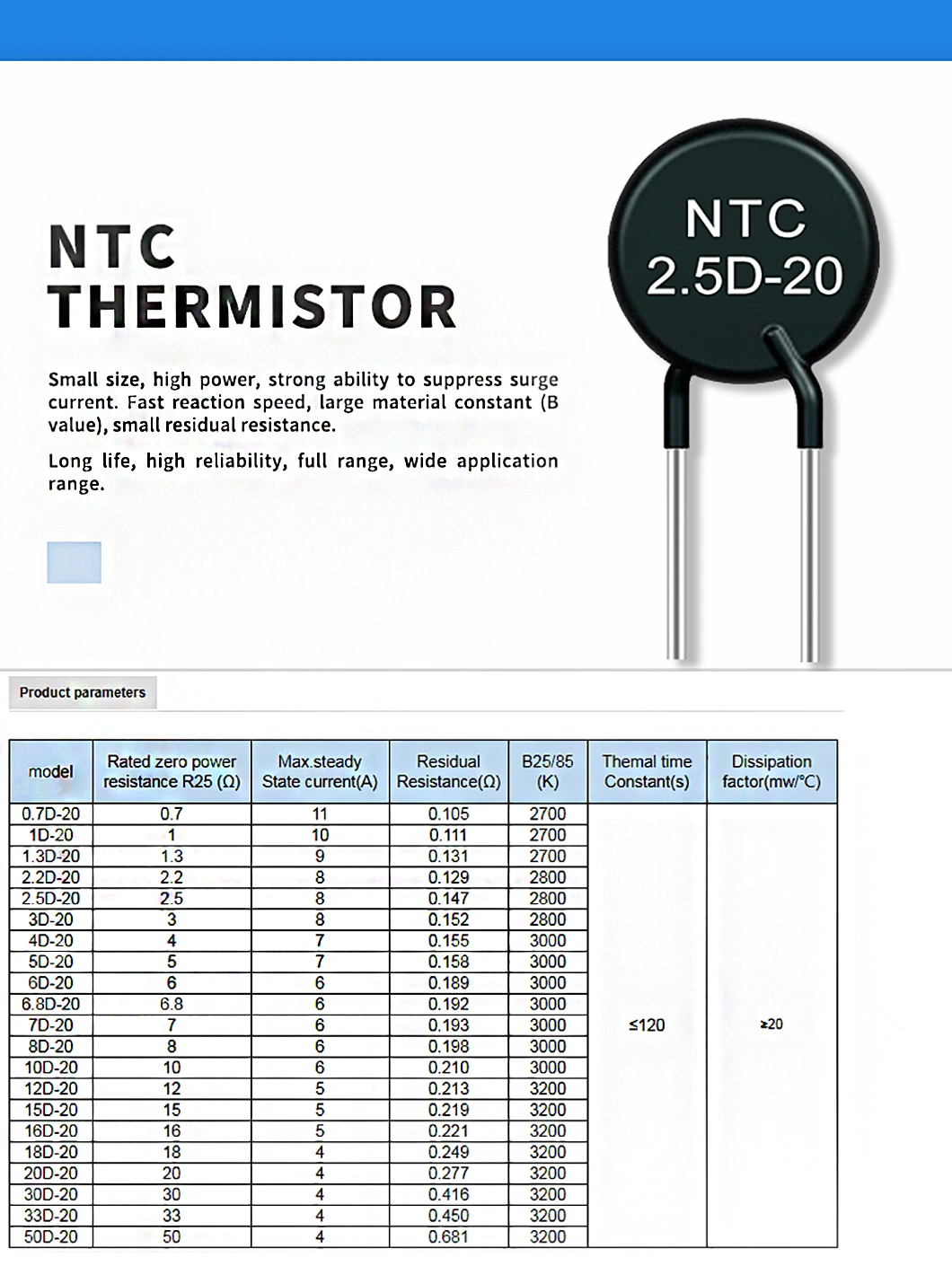 Ntc 3D-15 Thermal Resistor Thermistor